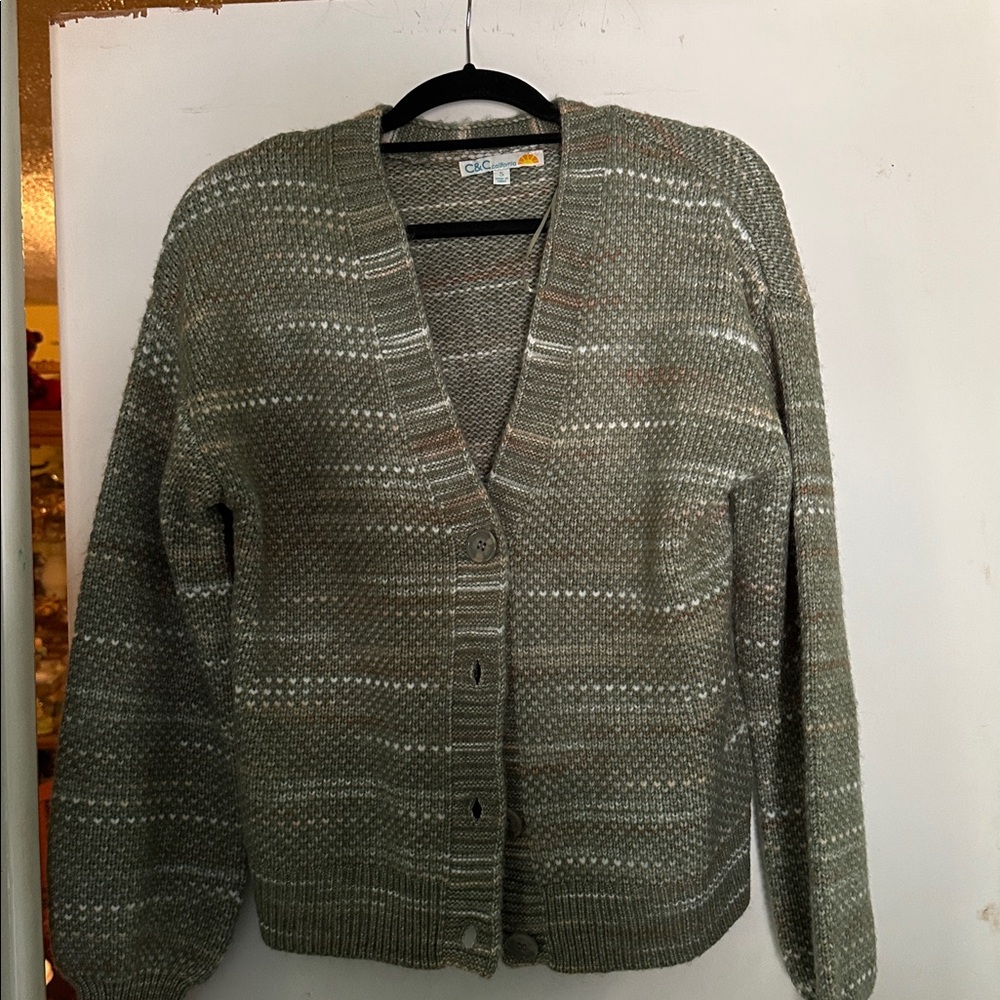 C&C California Sage and Cream Knit Cardigan